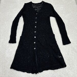 Jill McGowan Cardigan Sweater Women's Small Open Knit Black Floral Quiet Luxury